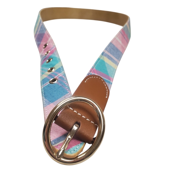 Talbots Pastel Madras Plaid and Leather Belt - Picture 5 of 10